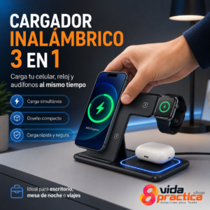 Cargador Inalámbrico 3 en 1 – Carga Todo en un Solo Lugar