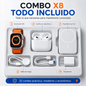 Combo X8 Smartwatch + Audífonos Bluetooth + PowerBank